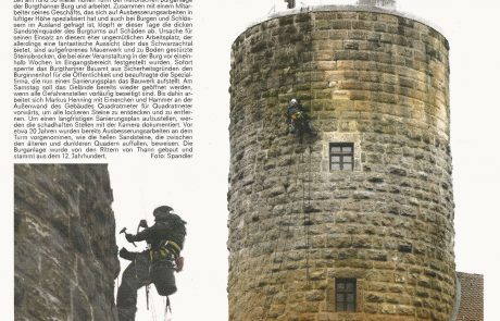 Bericht über Einsatz zu Ausbesserungsarbeiten an Turm (Burgthann, Nordbayern)